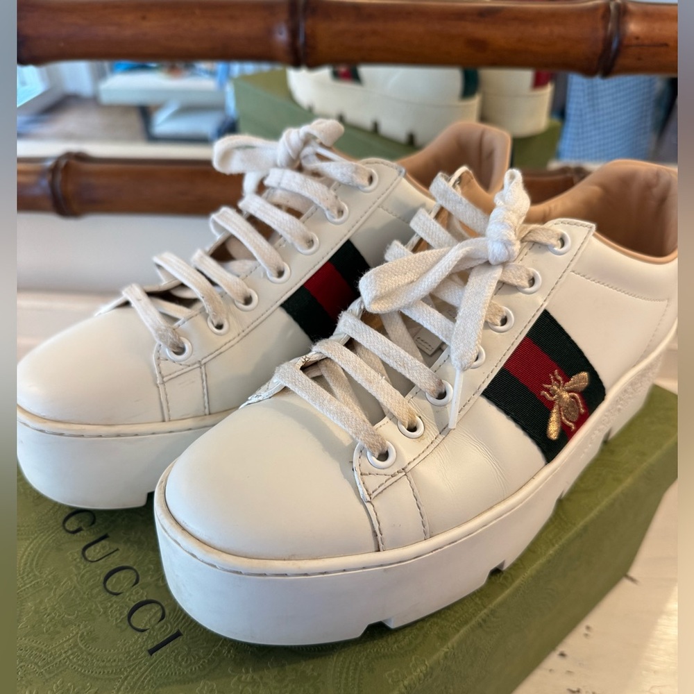Gucci Women's Ace Platform White Sneakers